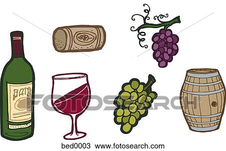 Drawing - Various wine icons. Fotosearch