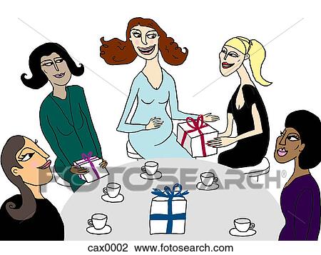 Women at a baby shower View Large Illustration Drawing - Women at a baby shower. Fotosearch