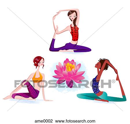 Drawing - Women in various yoga positions. Fotosearch