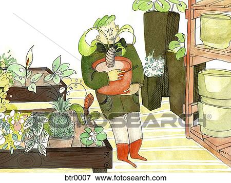 A 水彩画の絵 の A 人 買い物 ために 植物 イラスト Btr0007 Fotosearch A 水彩画の絵 の A 人 買い物 ために 植物 イラスト Btr0007 Fotosearch