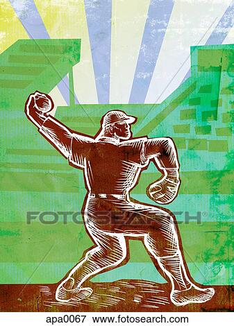 Stock Illustration - A baseball pitcher throwing a ball. Fotosearch