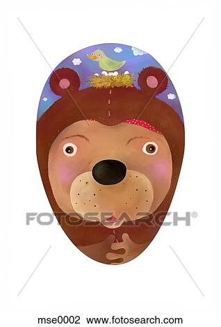 a bear with a bird on its head View Large Illustration Drawing - a bear with a bird on its head. Fotosearch