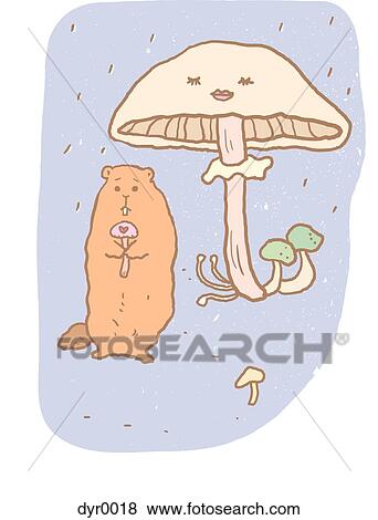 A beaver under a mushroom against white background View Large Illustration Stock Illustration - A beaver under a mushroom against white background. Fotosearch