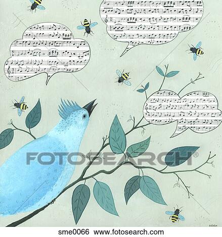 Stock Illustration - A bird chirping music. Fotosearch