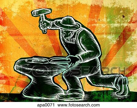 a blacksmith using an anvil View Large Illustration Clip Art - a blacksmith using an anvil. Fotosearch