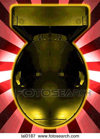 Stock Illustration - A bomb against red striped background. Fotosearch