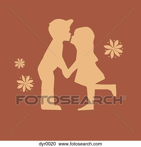 Clipart - A boy and a girl kissing. Fotosearch