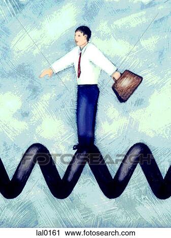 Clip Art - A business man balancing on a telephone cord. Fotosearch