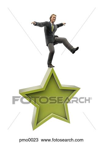Drawing - A businessman balancing on a star. Fotosearch