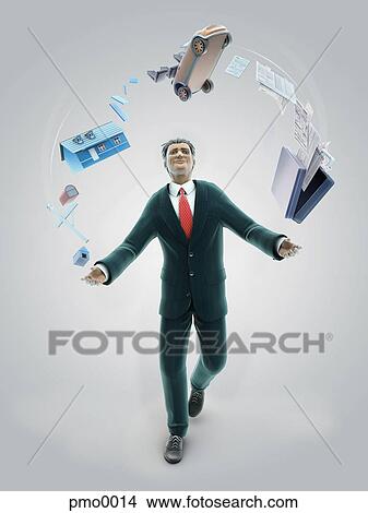 A businessman juggling various things including a house, car, and briefcase filled with paperwork View Large Illustration Stock Illustration - A businessman juggling various things including a house, car, and briefcase filled with paperwork. Fotosearch