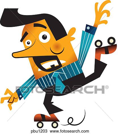 Drawing - A businessman on roller skates. Fotosearch