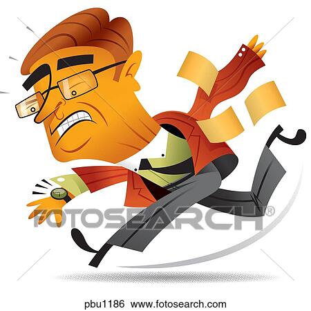 Stock Illustration - A businessman running late. Fotosearch