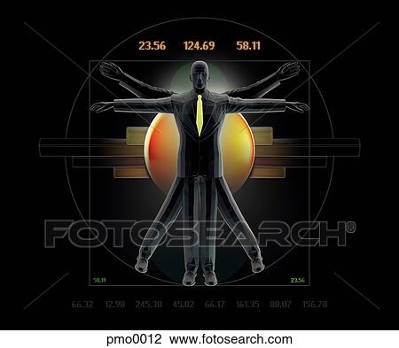 Drawing - A businessman that looks like the vetruvian man. Fotosearch