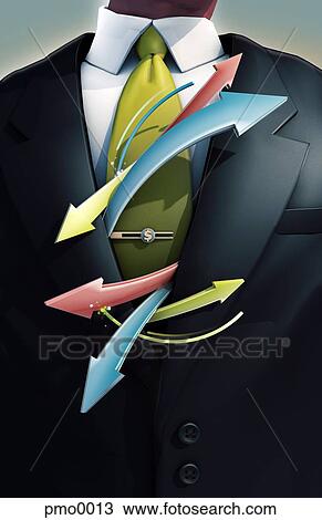 Drawing - A businessman with arrows coming out of his suit. Fotosearch