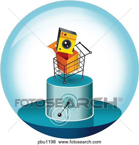 A camera in a shopping cart being prepared to sell online View Large Illustration Stock Illustration - A camera in a shopping cart being prepared to sell online. Fotosearch
