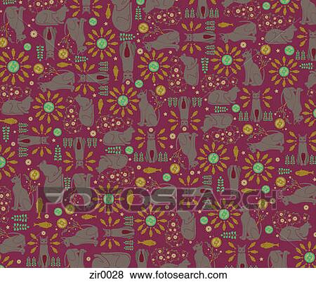 Stock Illustration - A cat-themed pattern. Fotosearch