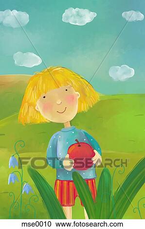A child holding an apple View Large Illustration Clipart - A child holding an apple. Fotosearch