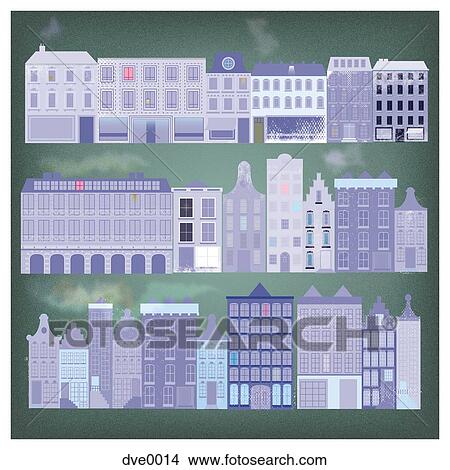 A cityscape of old European buildings View Large Illustration Stock Illustration - A cityscape of old European buildings. Fotosearch