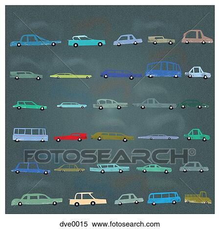 A collection of old cars on a blue background View Large Illustration Stock Illustration - A collection of old cars on a blue background. Fotosearch