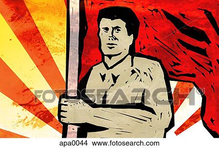A construction worker holding a flag View Large Illustration Stock Illustration - A construction worker holding a flag. Fotosearch