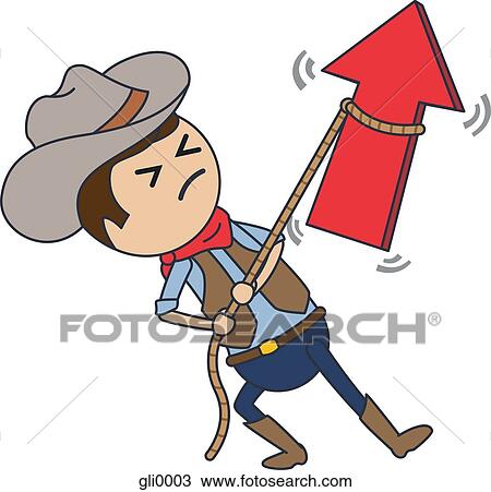 Drawing - A cowboy using a lasso to hold down an arrow. Fotosearch