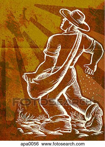 Stock Illustration - A farmer sowing seeds. Fotosearch
