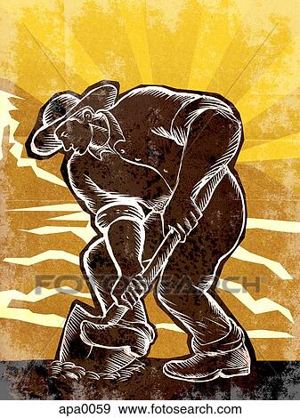 Stock Illustration - A farmer using a shovel. Fotosearch