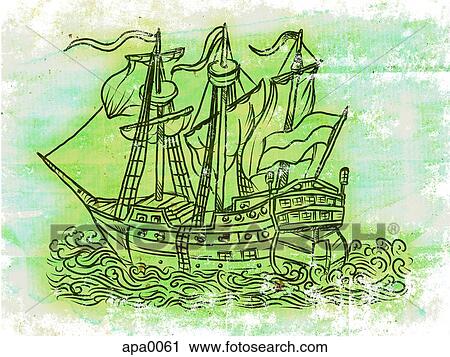 Clip Art - A galleon sailing ship. Fotosearch