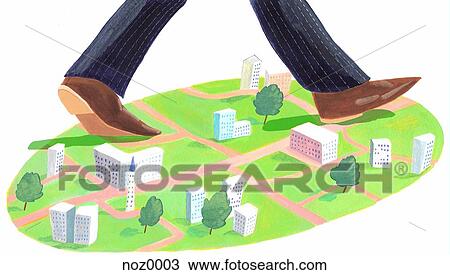 A giant man walking through a city View Large Illustration Drawing - A giant man walking through a city. Fotosearch