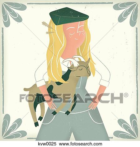 A girl holding a goat View Large Illustration Stock Illustration - A girl holding a goat. Fotosearch