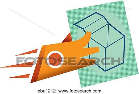 Drawing - A hand holding a picture of an empty box. Fotosearch