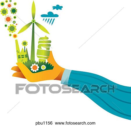 A hand holding a wind turbine, environmentally friendly factory, and a compact fluorescent light bulb View Large Illustration Stock Illustration - A hand holding a wind turbine, environmentally friendly factory, and a compact fluorescent light bulb. Fotosearch