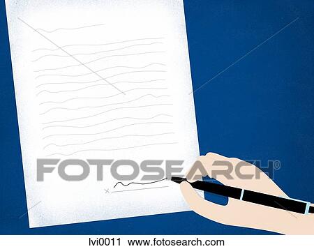 A hand signing a document View Large Illustration Clip Art - A hand signing a document. Fotosearch