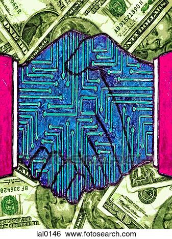 Stock Illustration - A handshake with money in the background. Fotosearch