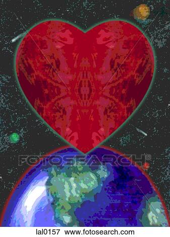 A heart resting on Earth in outer space View Large Illustration Stock Illustration - A heart resting on Earth in outer space. Fotosearch