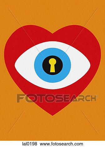 Stock Illustration - A heart with an eyeball that has a keyhole in it. Fotosearch