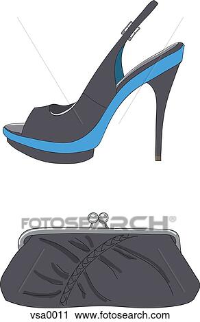 Clip Art - A high heeled shoe and a clutch. Fotosearch