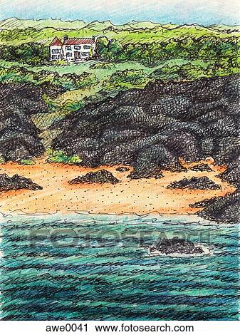 Clip Art - a house by the sea. Fotosearch