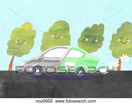 A hybrid vehicle View Large Illustration Drawing - A hybrid vehicle. Fotosearch