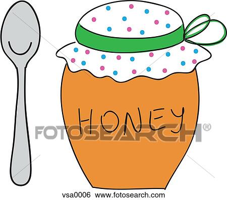 A jar of honey and a spoon View Large Illustration Stock Illustration - A jar of honey and a spoon. Fotosearch