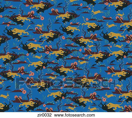 A jungle-themed pattern View Large Illustration Drawing - A jungle-themed pattern. Fotosearch
