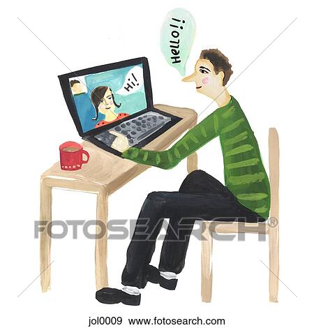 Stock Illustration - A man and woman having a conversation over the internet. Fotosearch