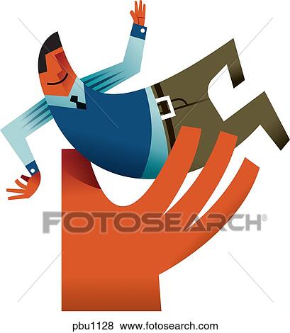 Stock Illustration - A man being carried by a giant hand. Fotosearch