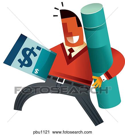 Clip Art - A man carrying a big dollar bill. Fotosearch
