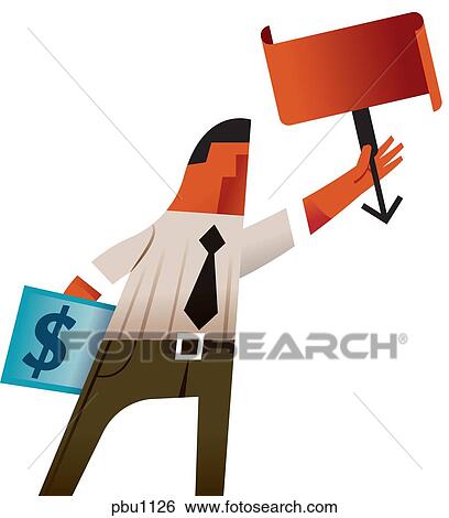 Stock Illustration - A man carrying a sign and a dollar bill. Fotosearch
