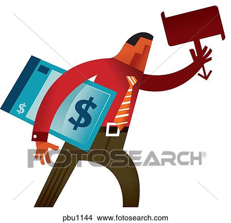 Stock Illustration - A man carrying a sign and a dollar bill. Fotosearch
