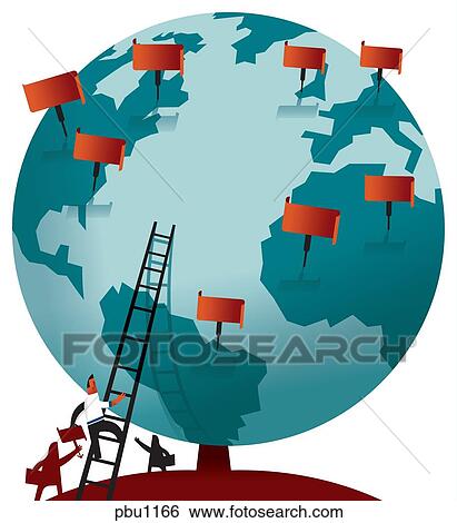 Stock Illustration - A man climbing the globe using a ladder. Fotosearch