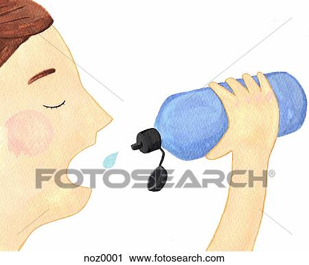 Clip Art - A man drinking water from a reusable water bottle. Fotosearch