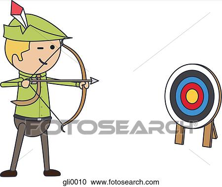 Clipart - A man shooting a bow and arrow at a target. Fotosearch