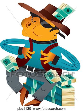 Clipart - A man sitting on a pile of Euros. Fotosearch